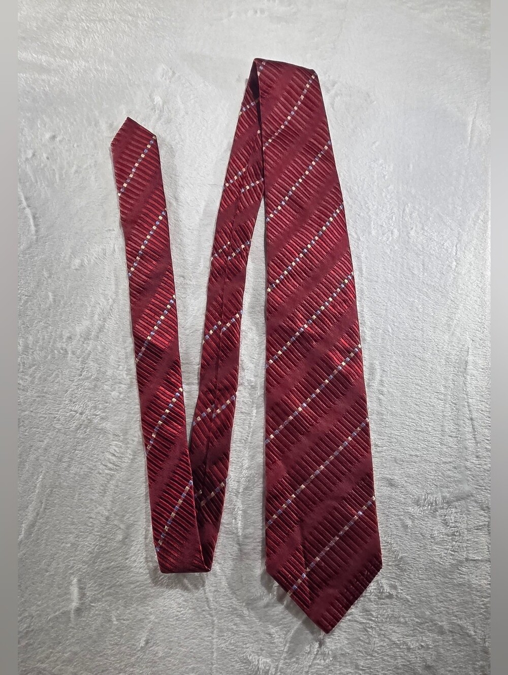 Christian Lacroix Men's Burgundy Red White Blue Striped Pointed Tie - 0124